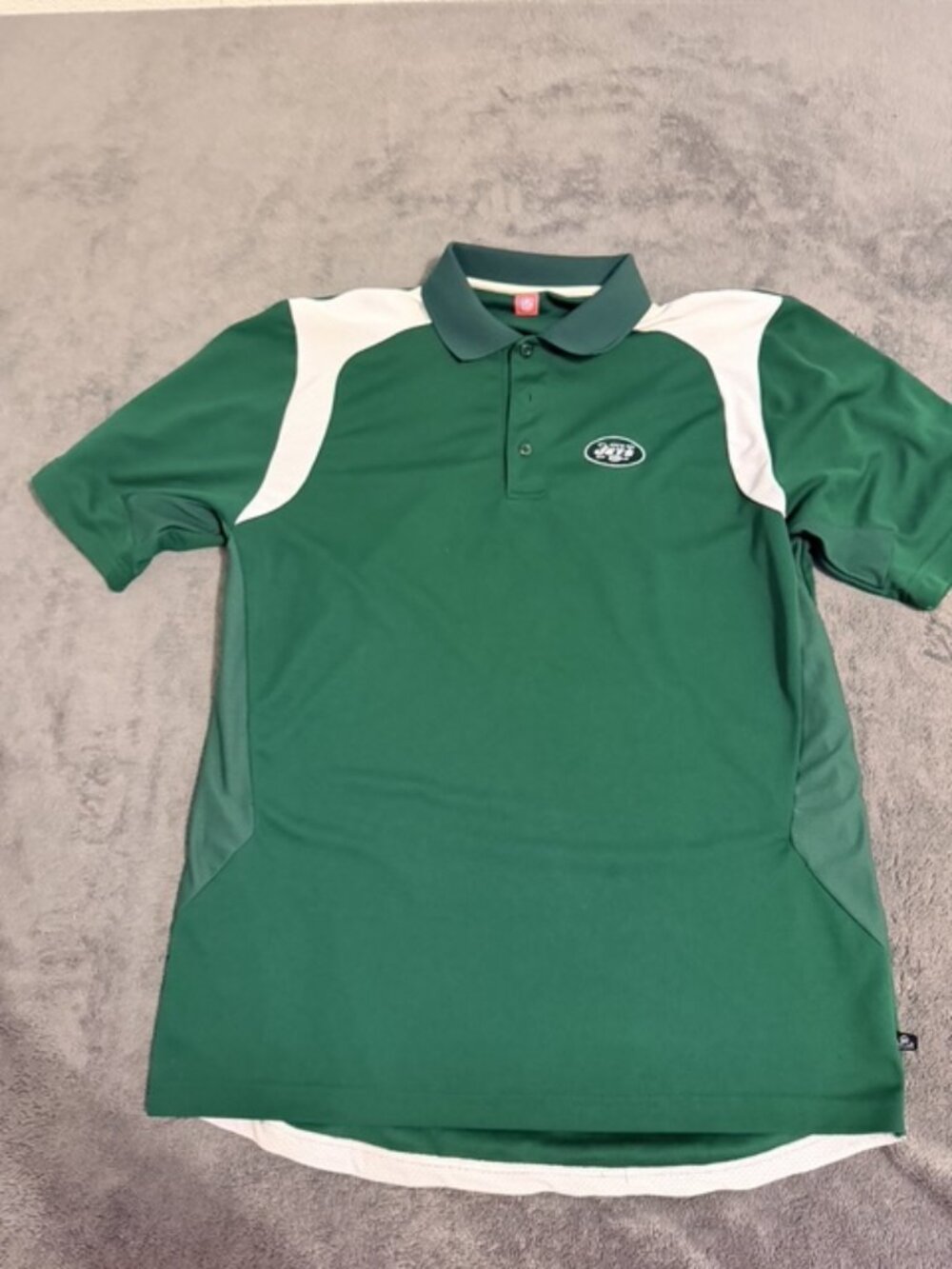 NFL NY Jets Polo Shirt Mens M Green White Colorblock Embroidered